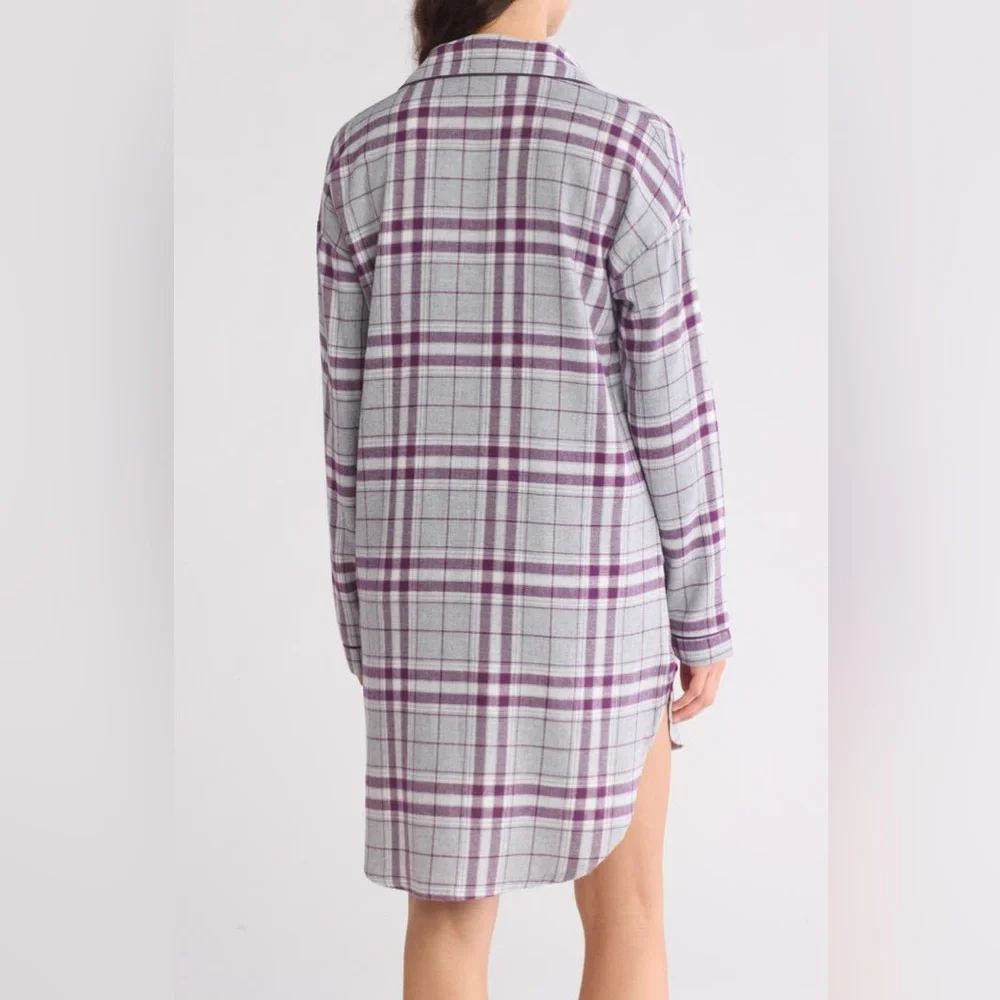 TED BAKER Flannel Night Shirt Plaid Button-Up Shirt Dress